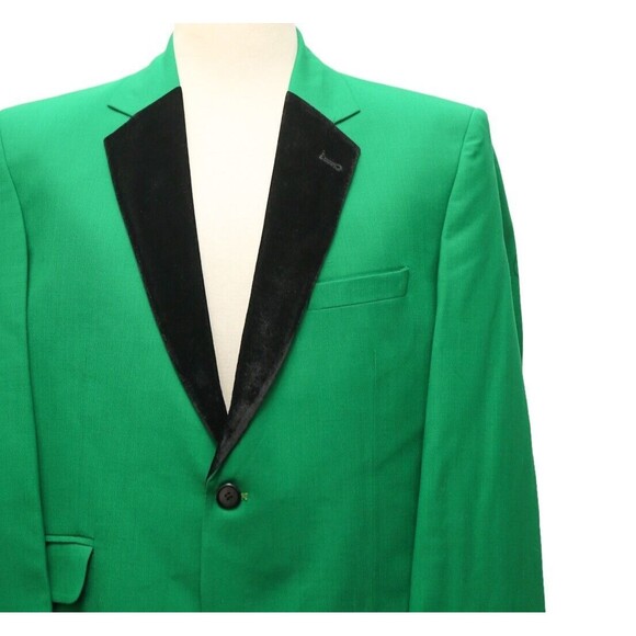 Mens Blazer Green Wool Black Velvet Formal Tuxedo Jacket Wedding Sport Coat 44R - Picture 4 of 8